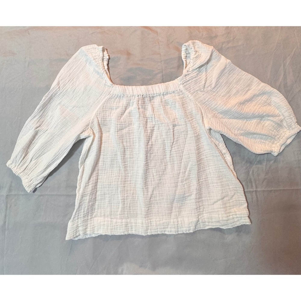 Sanctuary White Cotton Gauze Puff Sleeve Square Neck Blouse Top Medium